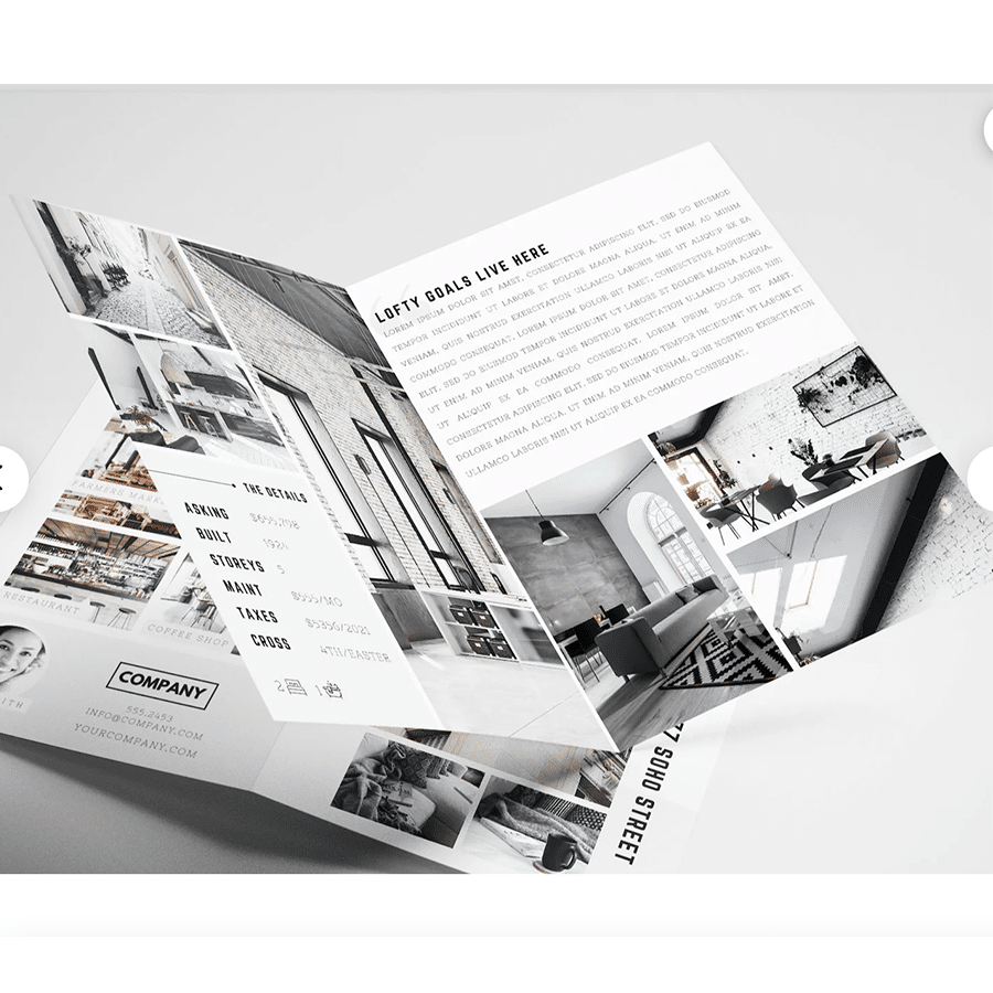 real estate brochure showcasing a new listing.