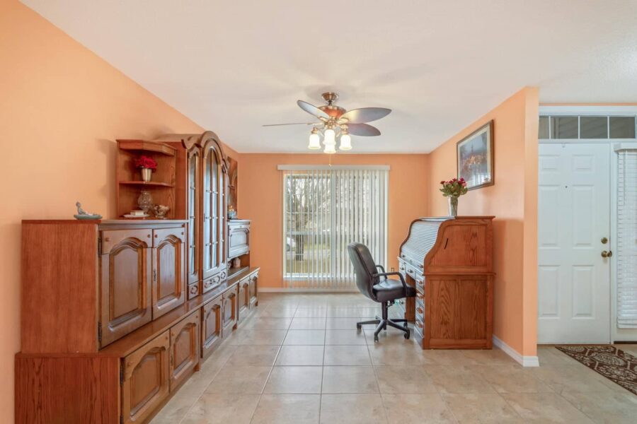 Each room was painted a different bright color, like this orange room.