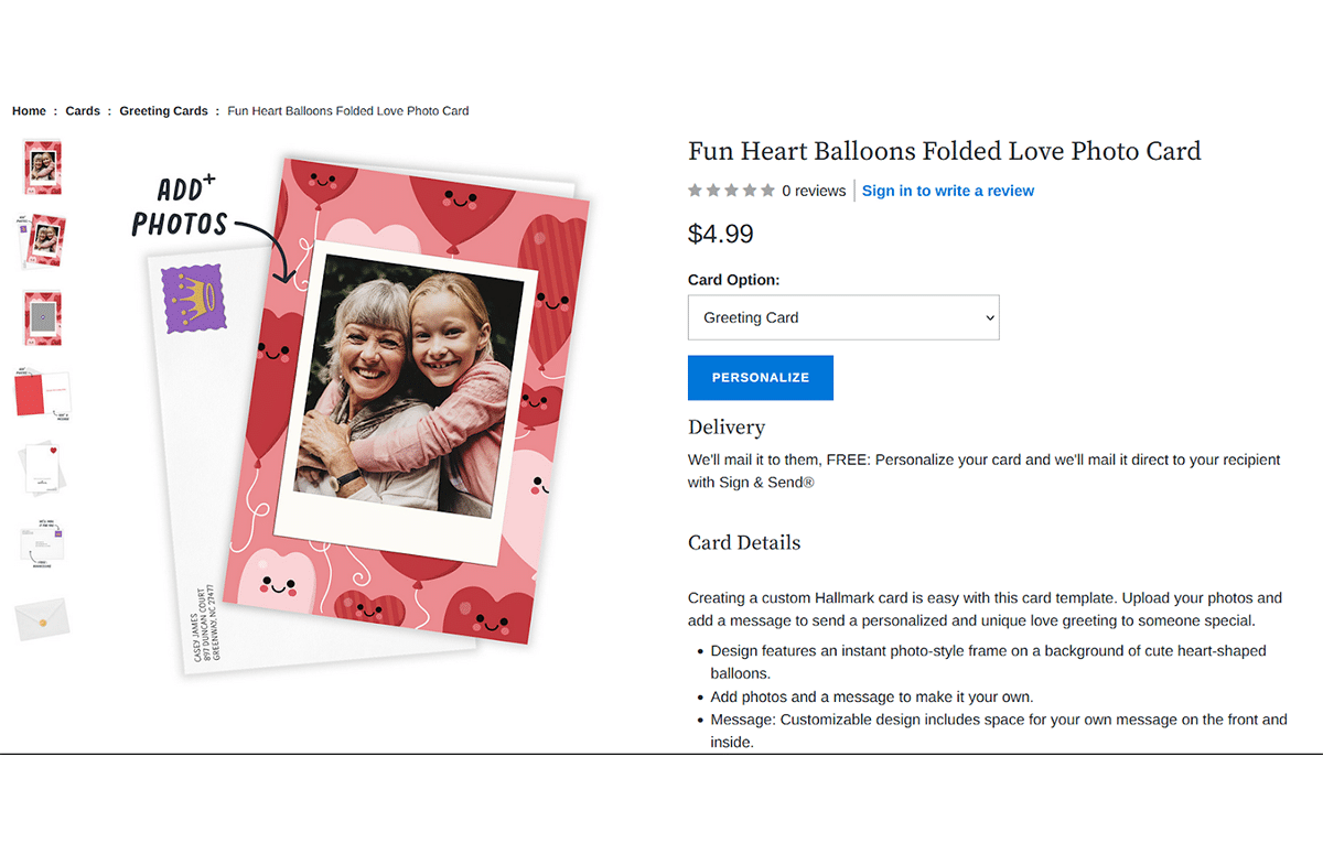 A customizable Hallmark Valentine's Day card.