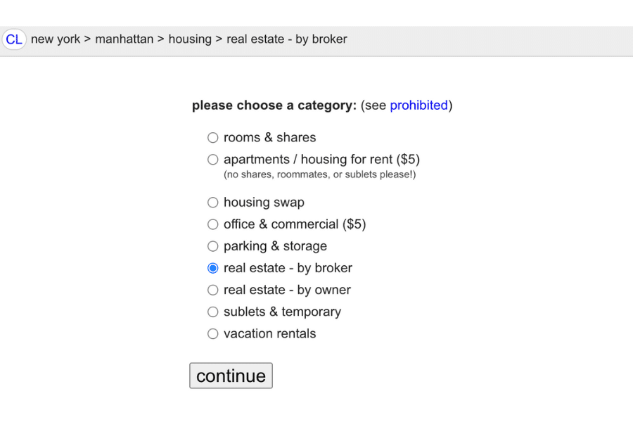 Choose a category for your Craigslist post