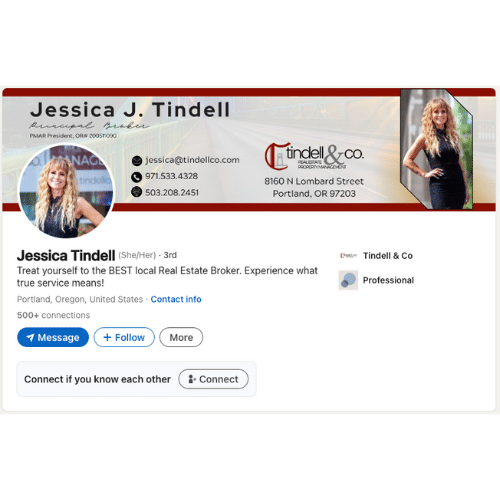 LinkedIn profile of a real estate broker, Jessica Tindell